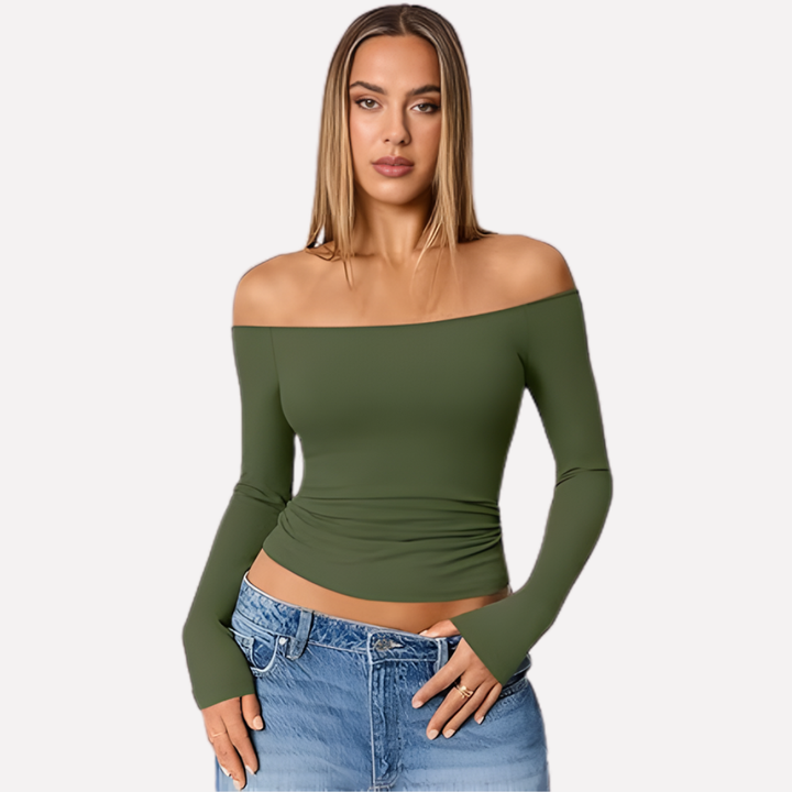Kvinners Av-Shoulder Langermet Top