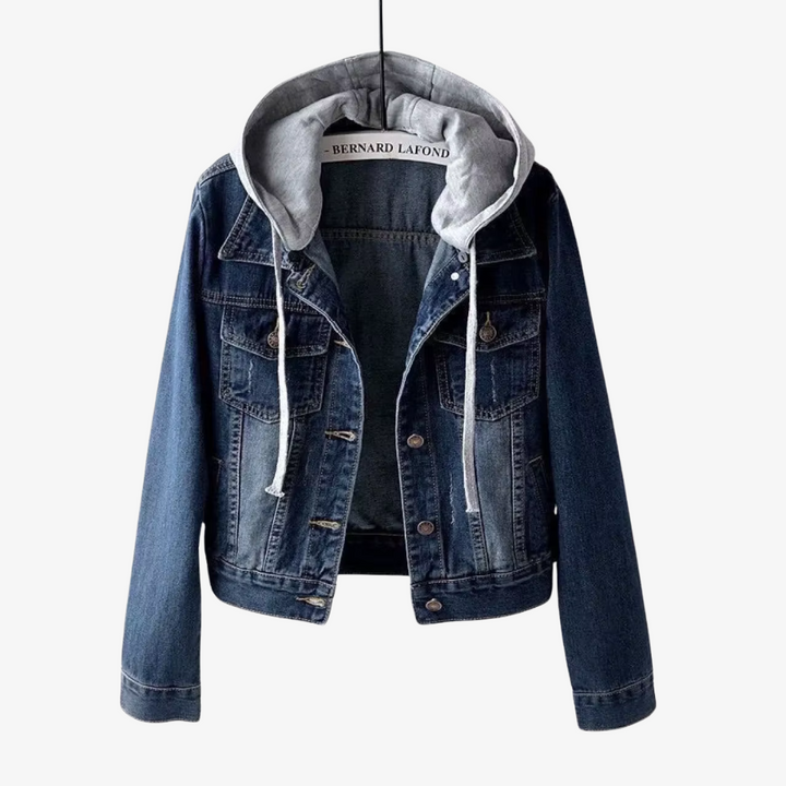 Stilig Kort Denim Jakke med Hette for Kvinner