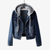 Stilig Kort Denim Jakke med Hette for Kvinner