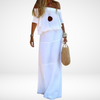 Elegant white maxi beach dress with off-shoulder fit