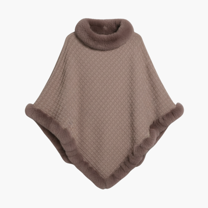 Kvinners Strikket Poncho med Faux Fur Kant og Oversized Passform