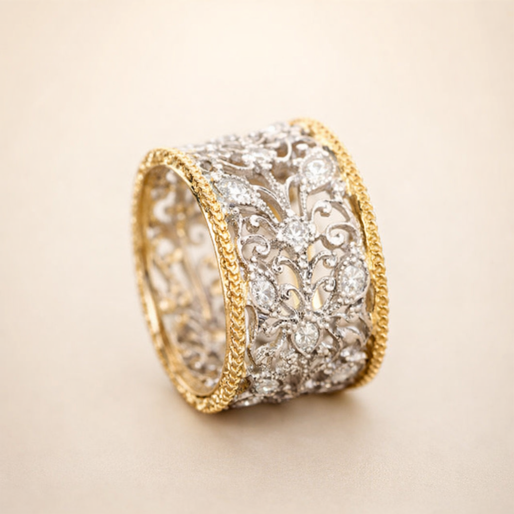 Elegant zirkoniaring med eføy i vintagestil