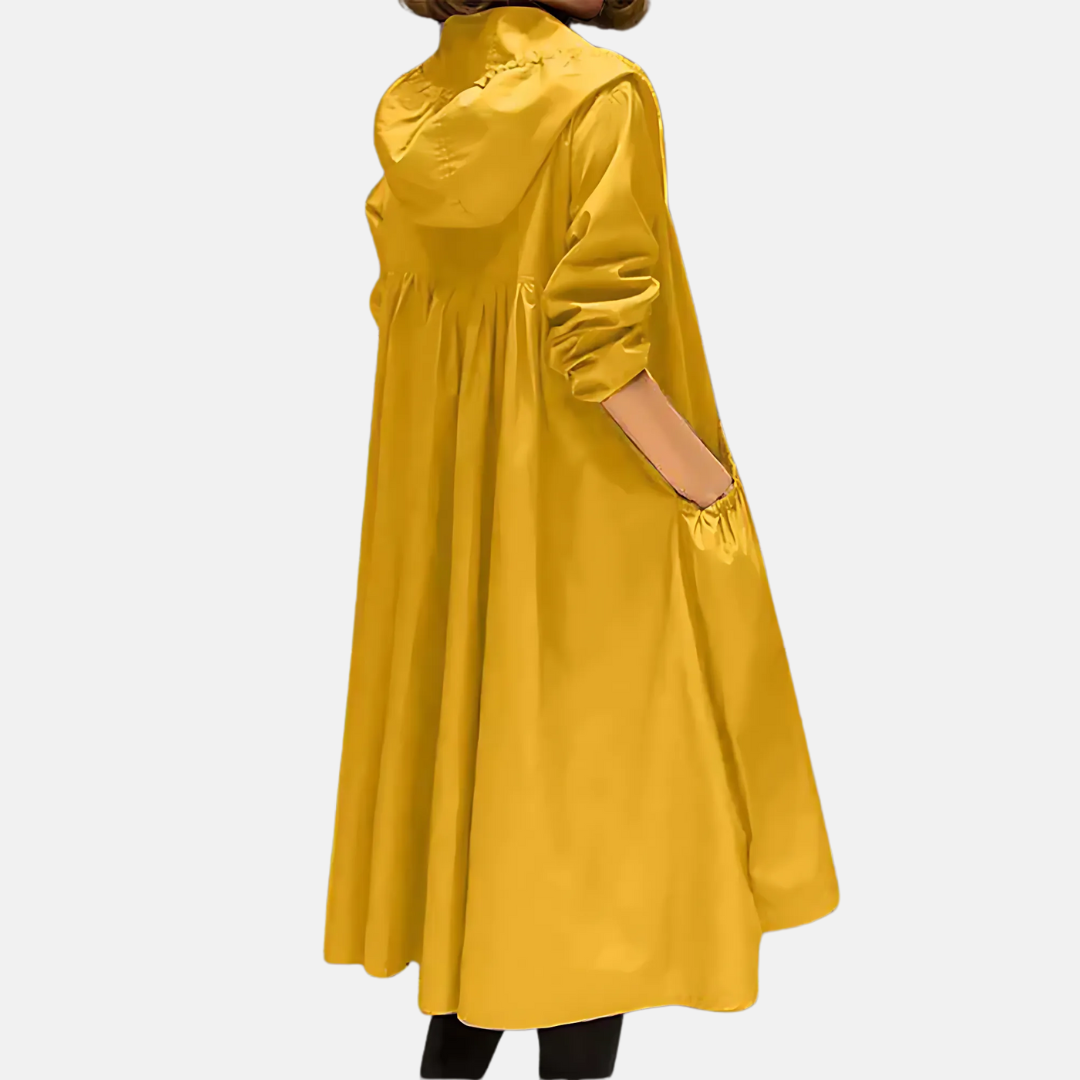 Waterproof hooded jacket for women, knee-length