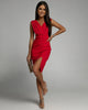 Elegant dress with V-neck and side slit