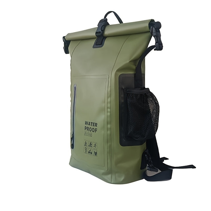 Vanntett 25L sekk med roll-top-lukking, flere lommer, solid spennelukking og nettsidelomme