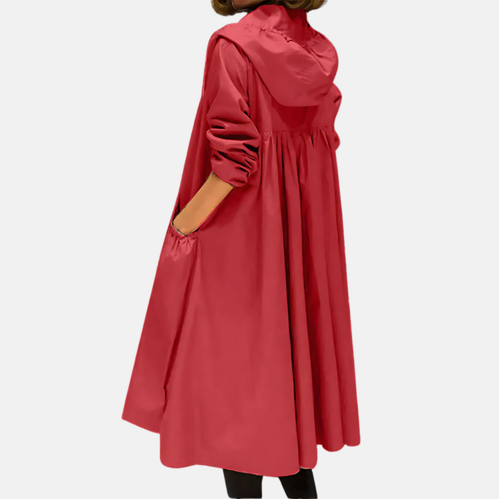 Waterproof hooded jacket for women, knee-length