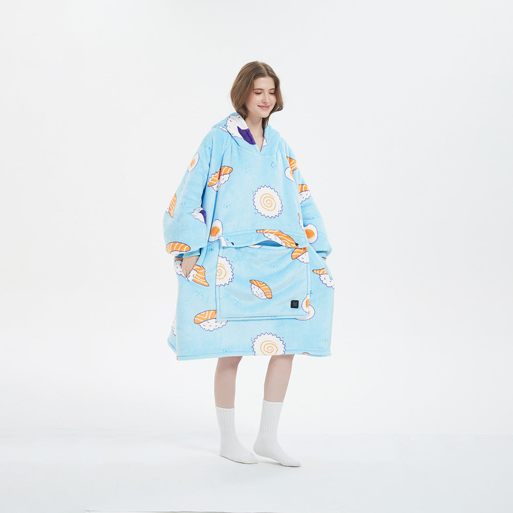 Oppvarmet oversized hettegenser-teppe i sherpa med 3 nivåer