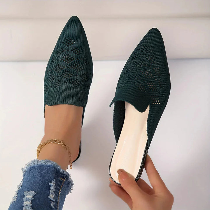 Knitted flat mules for women