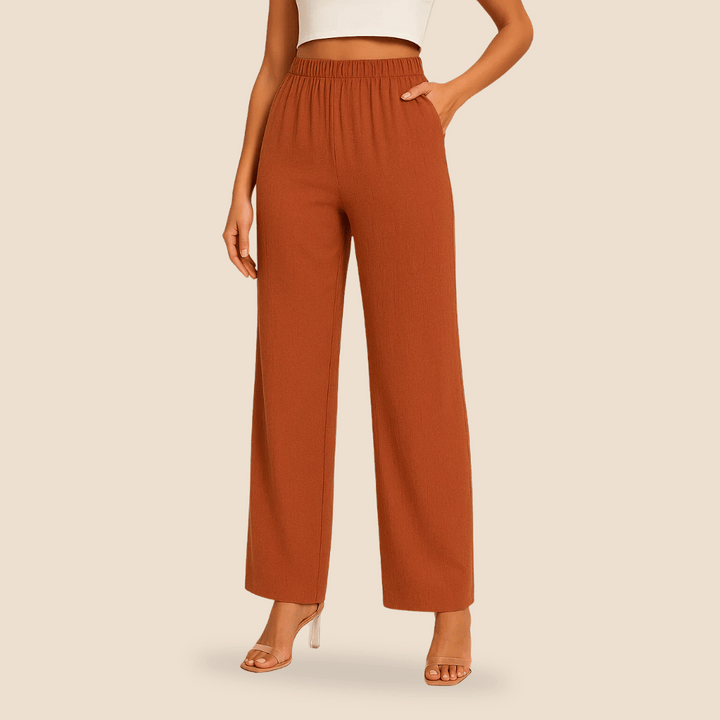Women's pants with straight legs and elastic waist