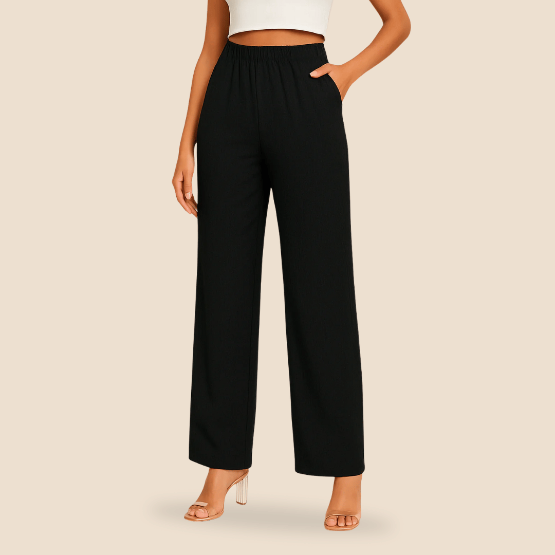 Women's pants with straight legs and elastic waist
