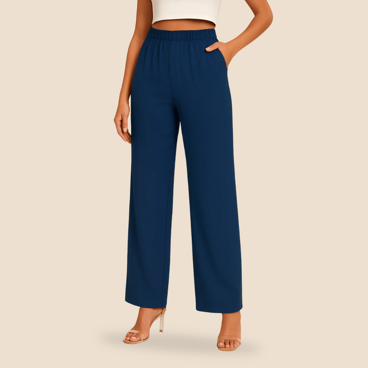 Women's pants with straight legs and elastic waist