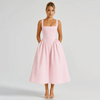 Midi dress with checkered patterns and square neckline