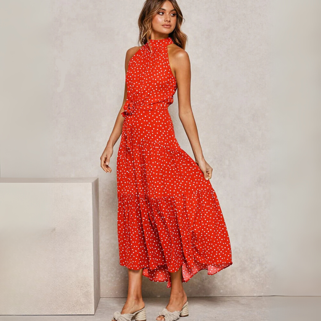 Polka Dot Fit-and-Flare Midi Dress