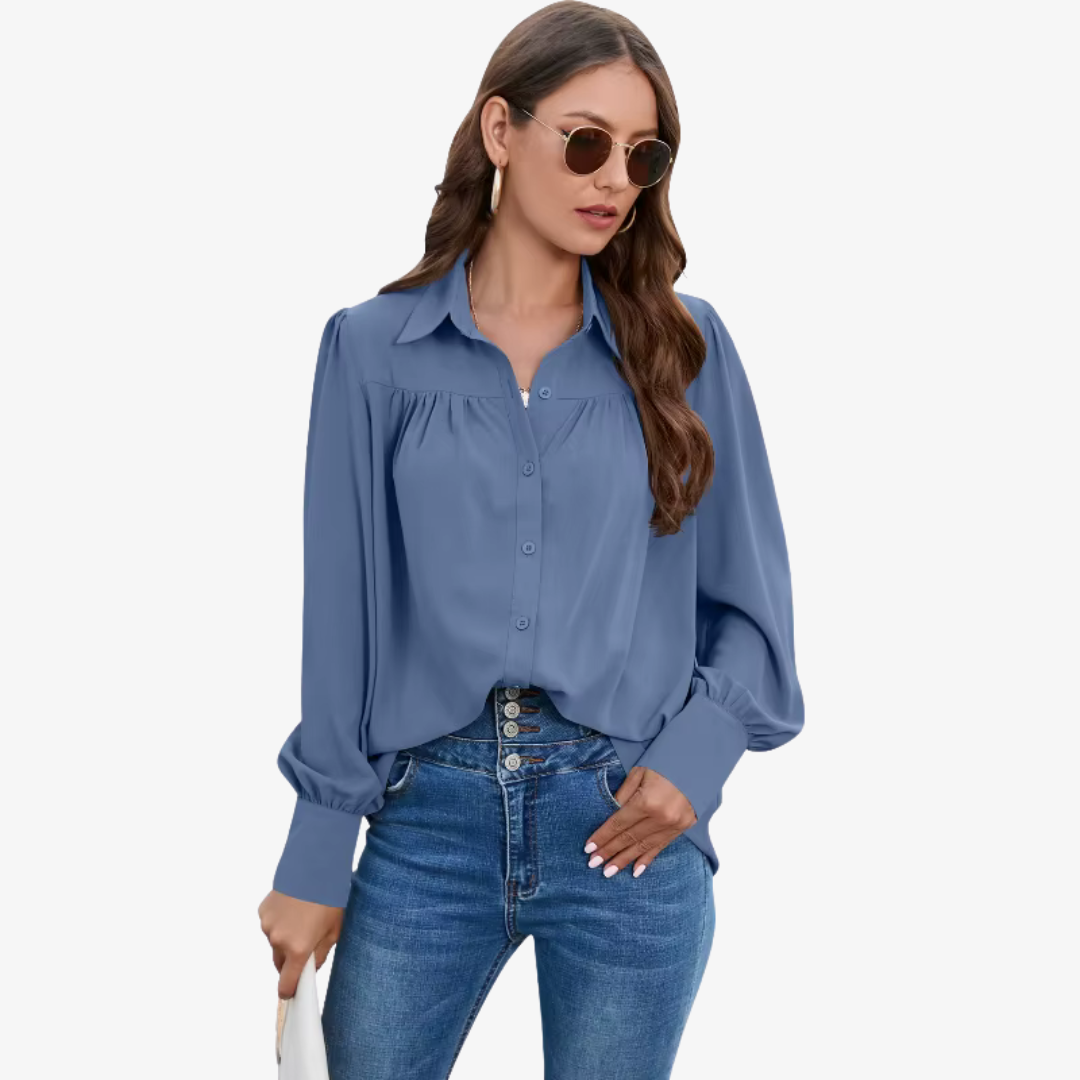 Elegant Chiffon Bluse med Lanterne-Ermer