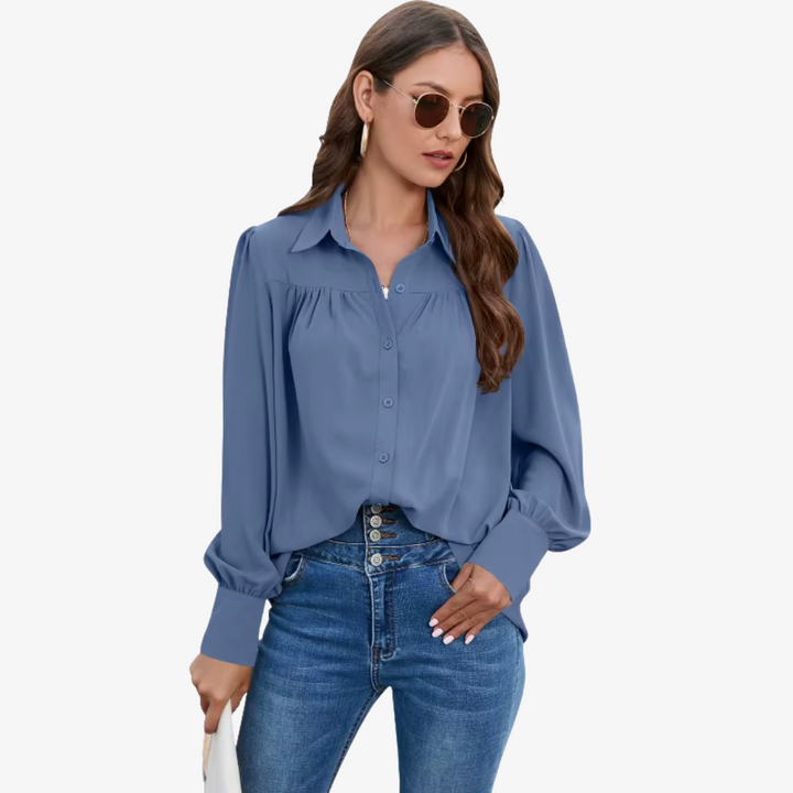 Elegant Chiffon Bluse med Lanterne-Ermer