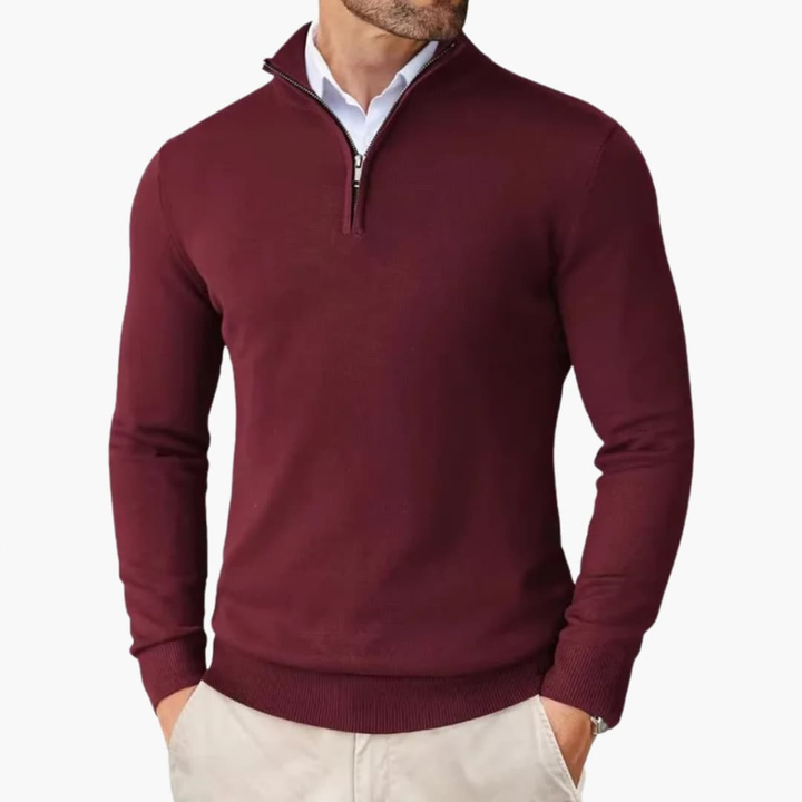 Herre Pullover med Quarter Zip og Ribbet Kant