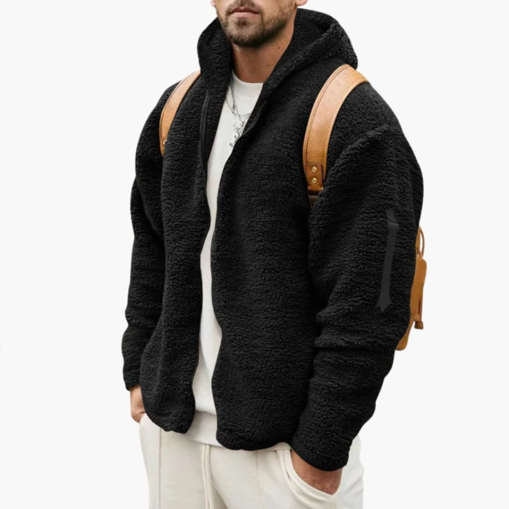 Herre Fleece Jakke med Hette og Full Glidelås