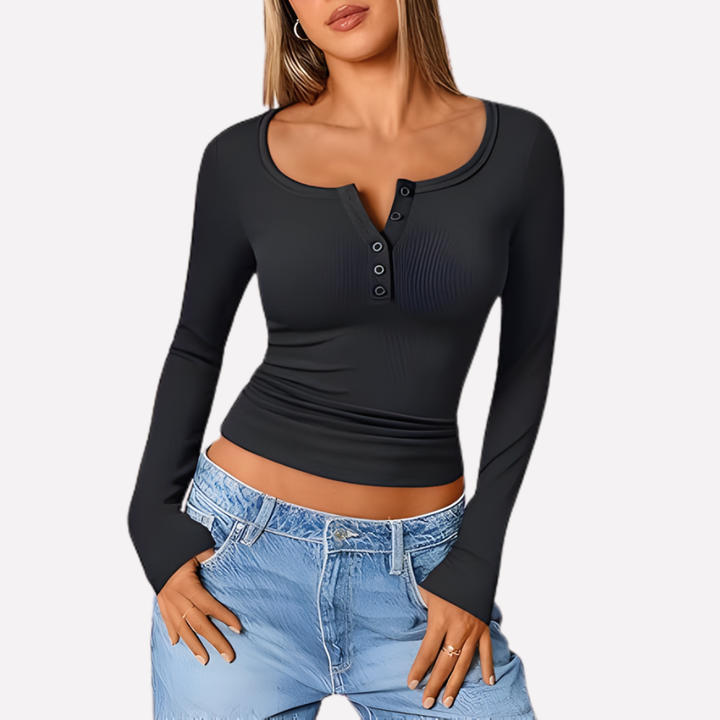 Kvinners Langermet Henley Top