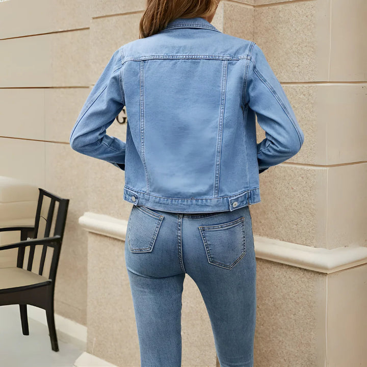 Kvinne Klassisk Knapp Ned Denim Jakke