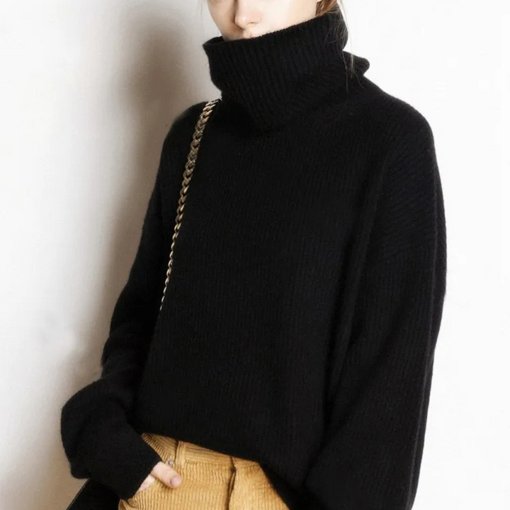 Oversized sweater with polo collar for women