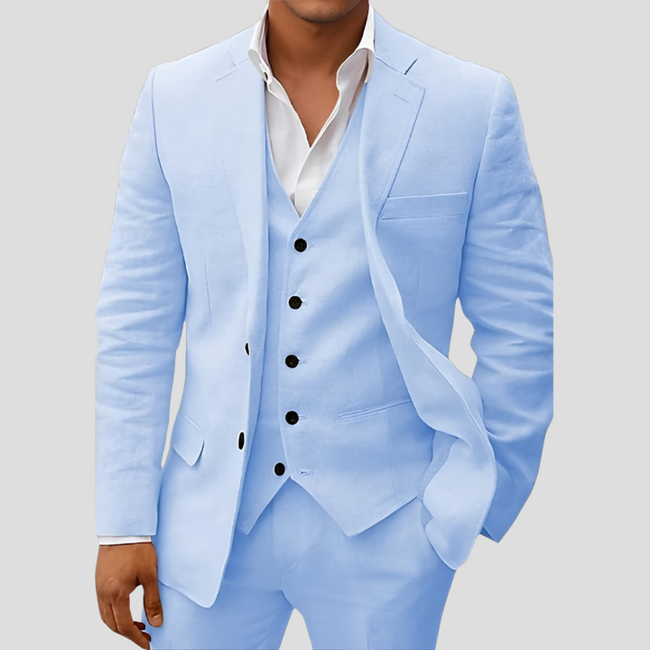 Dreiteiliges Leinenanzug für Herren: Blazer, Weste und Hose