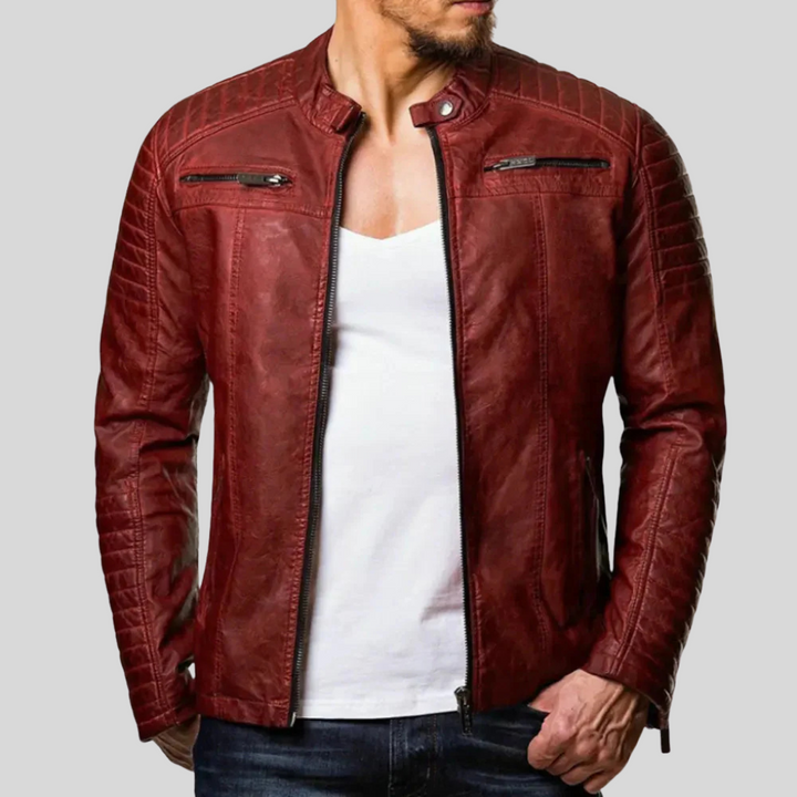 Wind-resistant leather jacket for men