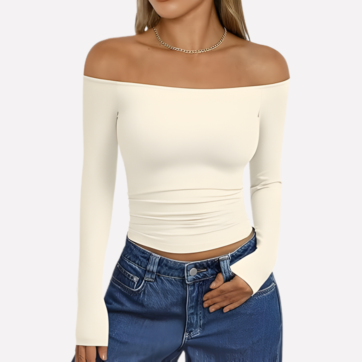 Kvinners Av-Shoulder Langermet Top