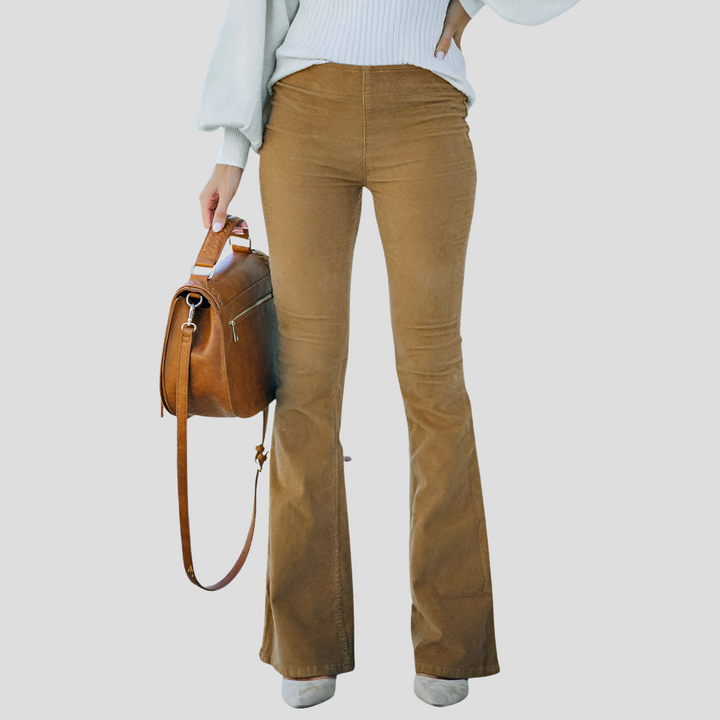 Women's pants with high waist in vintage corduroy