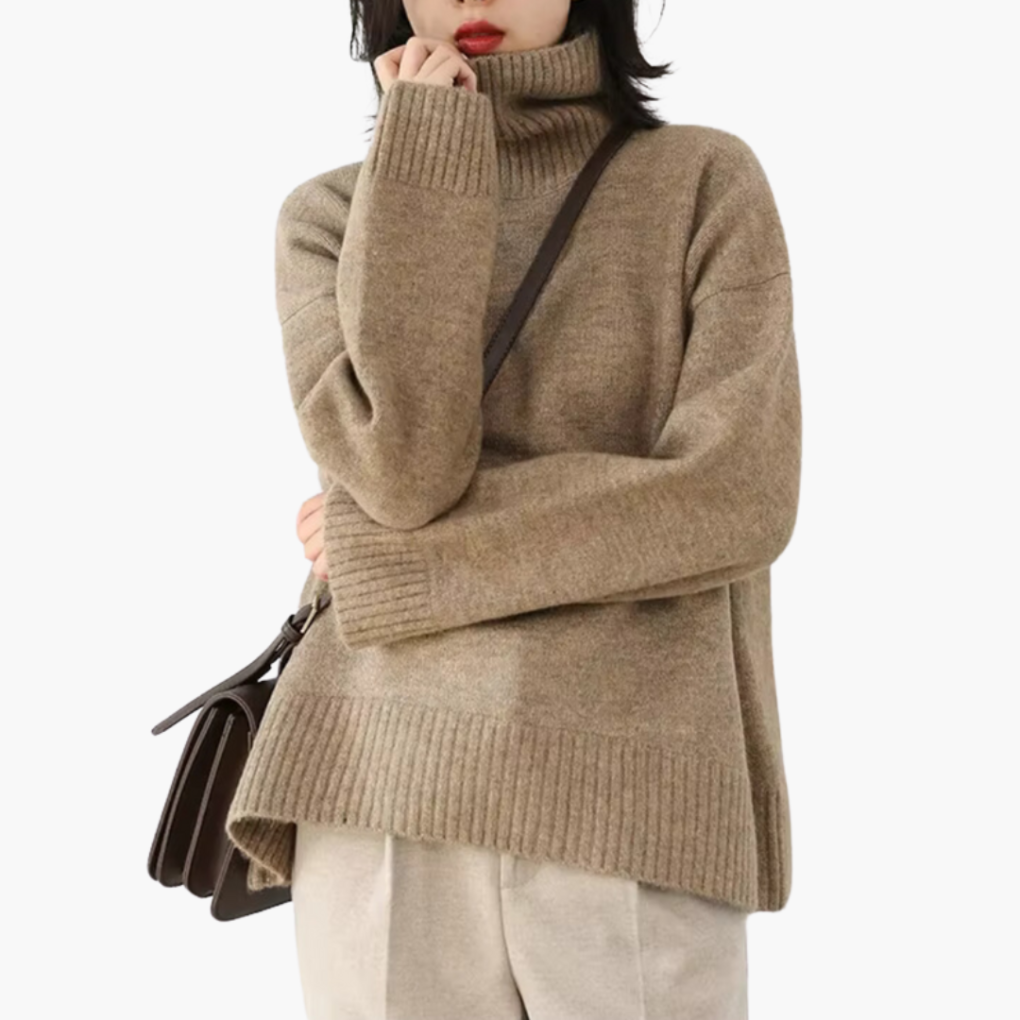 Kvinners Turtleneck Genser med Lange Ermer og Ribbet Overflate