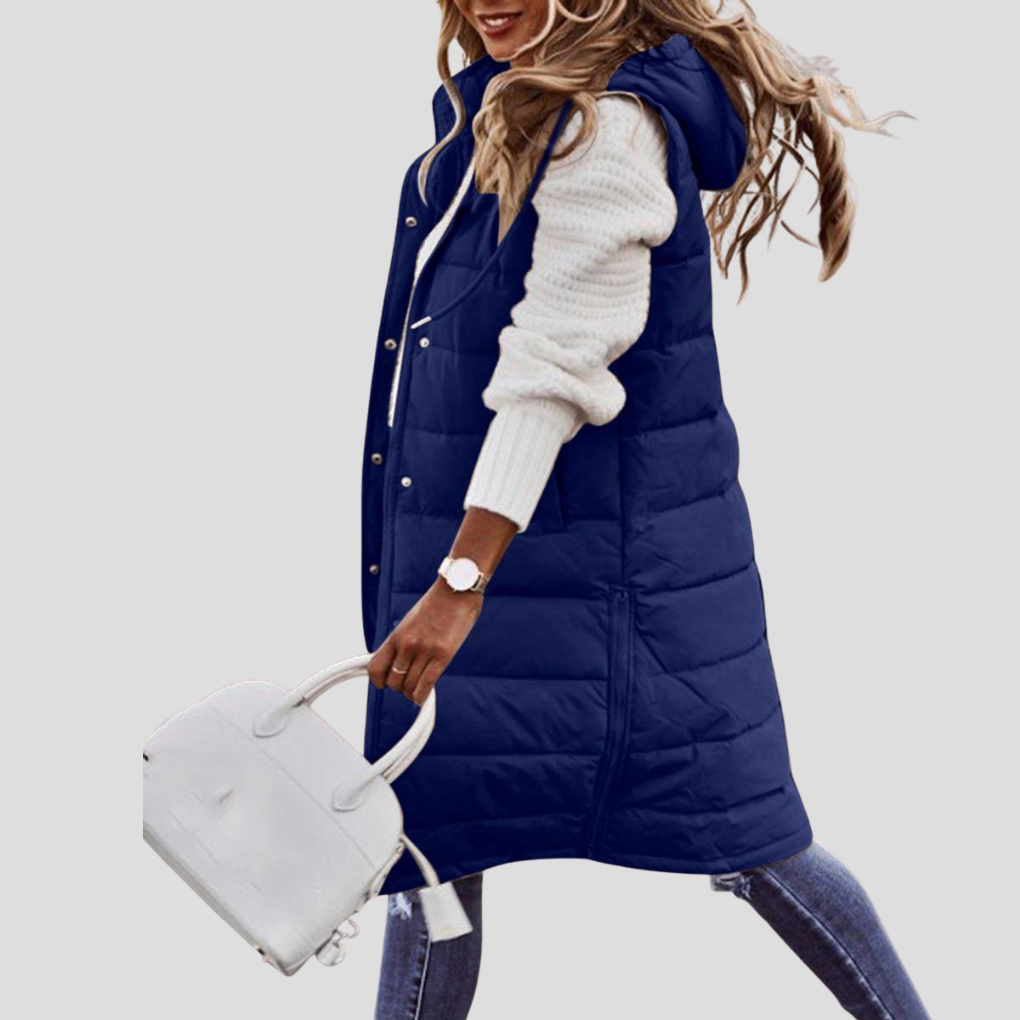 Bodywarmer med lang hette for kvinner