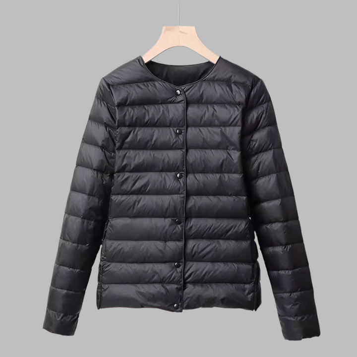 Portable puffer without collar for spring and winter
