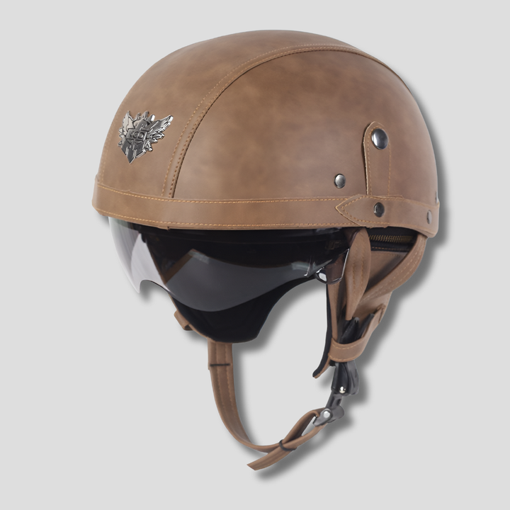 Vintage motorsykkelhjelm med uttrekkbart visir