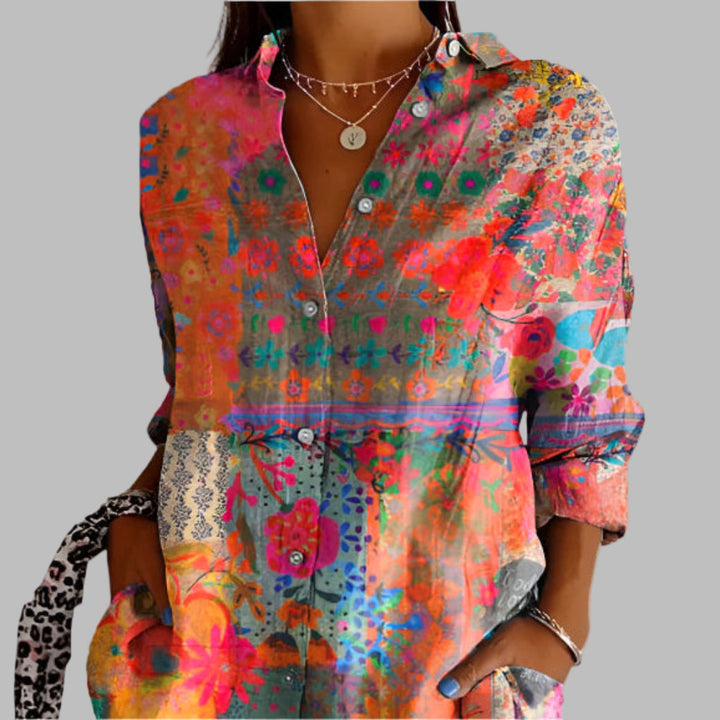 Blomsterskjorte med knapper for kvinner