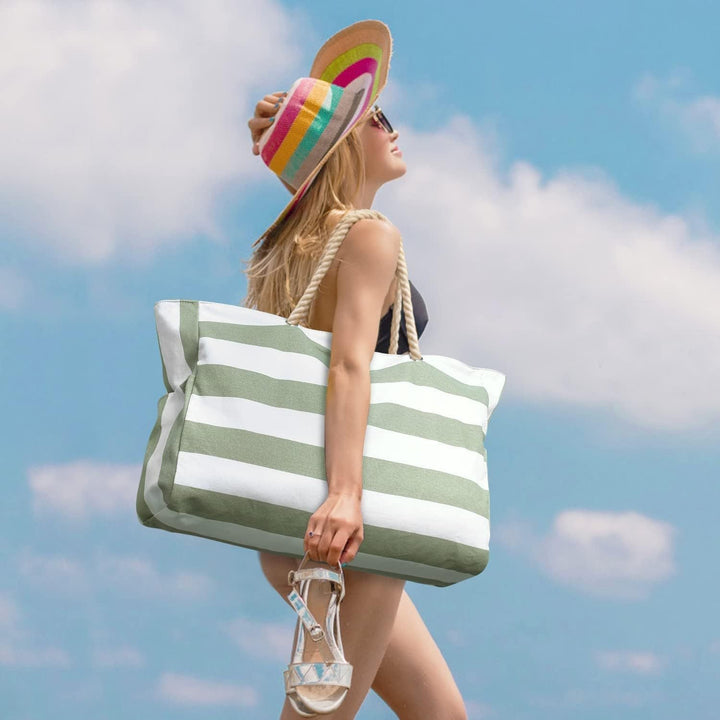 Stripete strandveske i polyester med glidelås