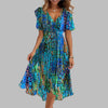 Stylish midi dress with floral pattern and gathers for women
