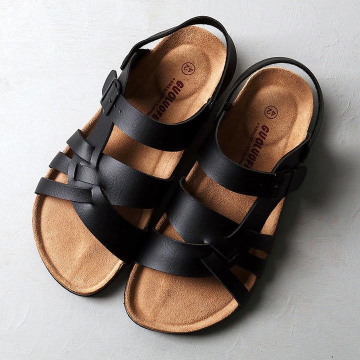 Men's Simple Hollow-out Flat Cork Slippers
