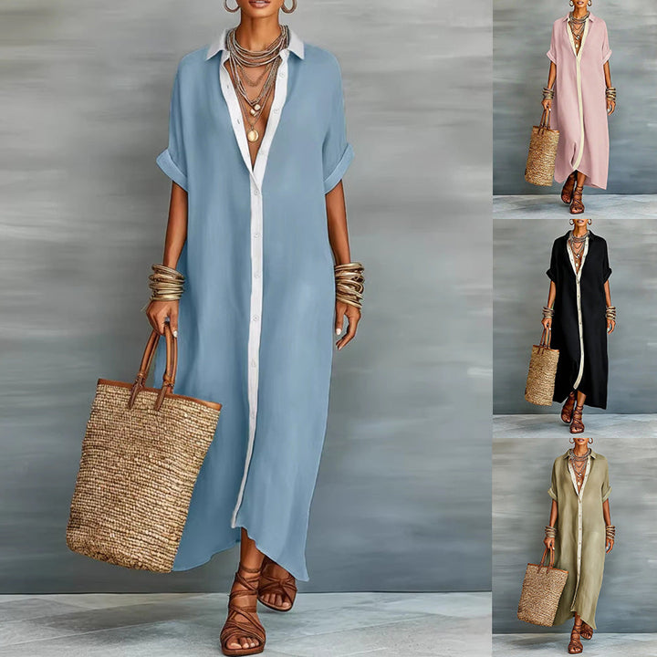 Summer Short-sleeved Shirt Dress Women's Lapel Buttons Maxi Dresses Fashion Casua Comfortable Clothing