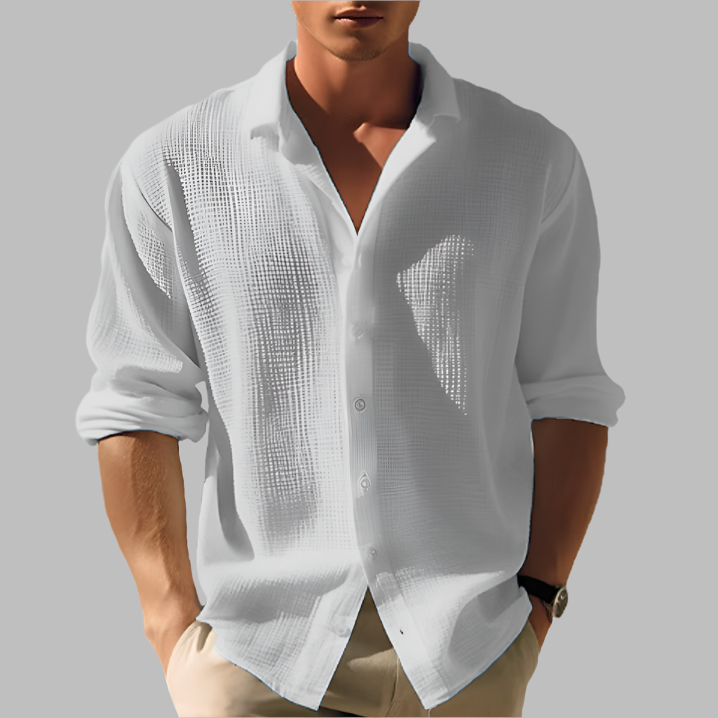 Light solid-colored men's shirt in cotton and linen