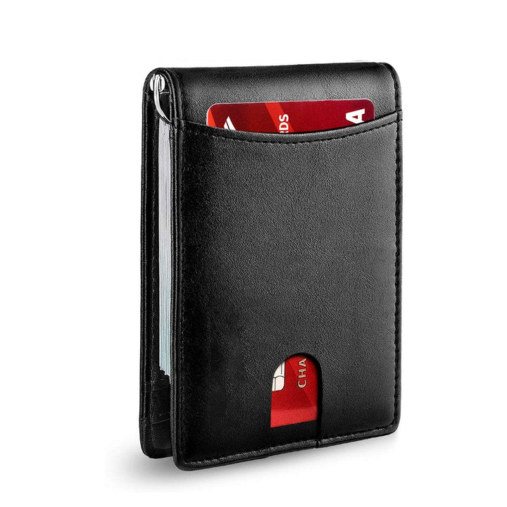 Slank RFID-lommebok for menn | Kortholder i skinn | Svart
