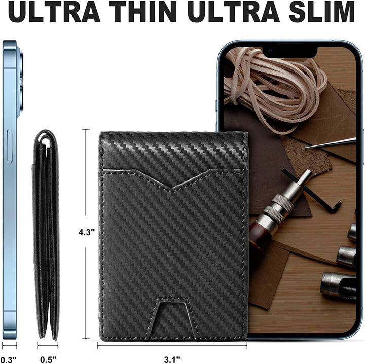 Slank RFID-lommebok for menn | Kortholder i skinn | Svart