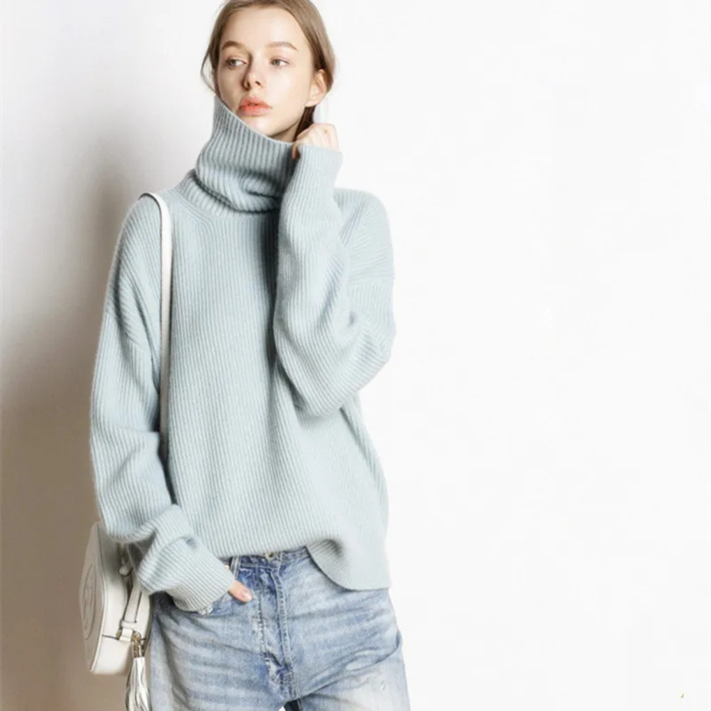 Oversized sweater with polo collar for women