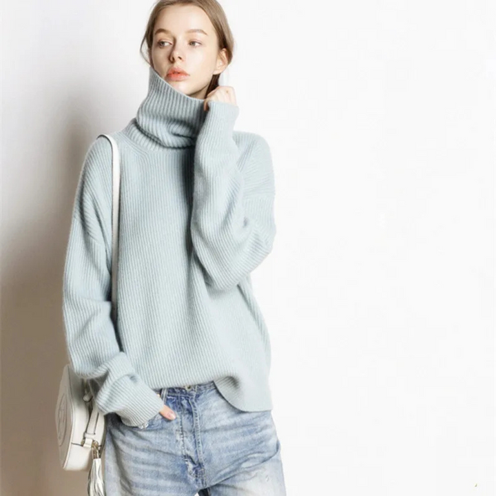 Oversized sweater with polo collar for women
