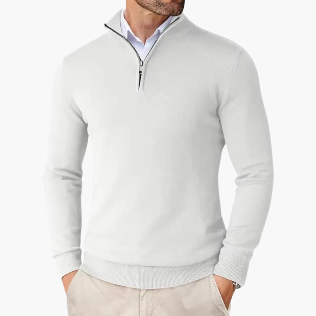 Herre Pullover med Quarter Zip og Ribbet Kant