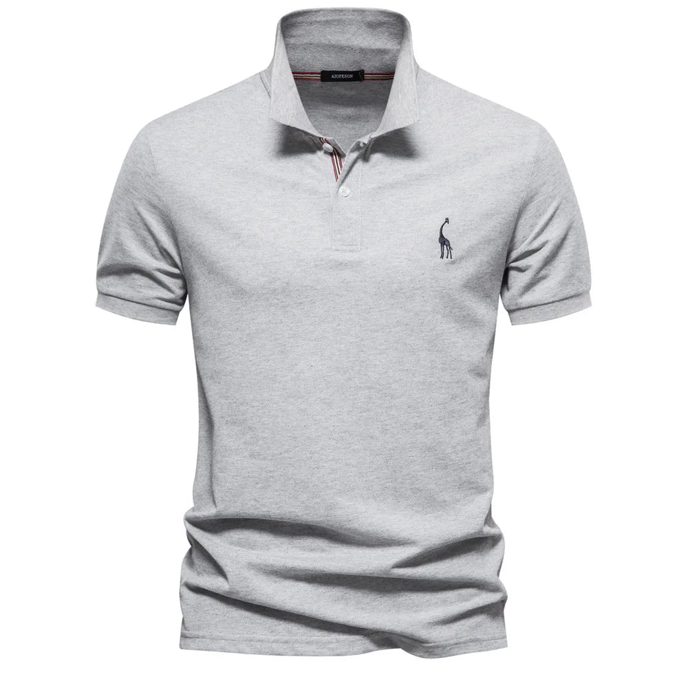 Luxurious cotton polo with deer embroidery