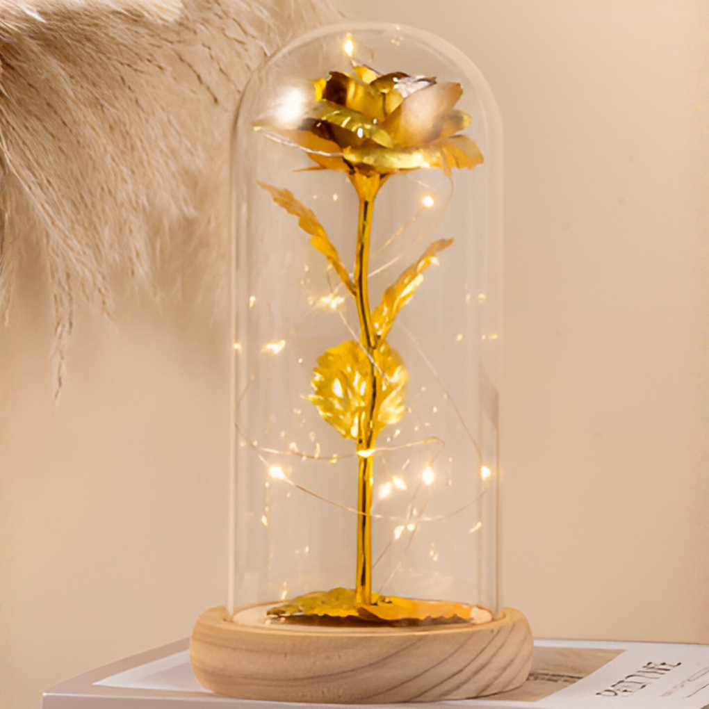 Evig rose med LED-lys i glasskuppel
