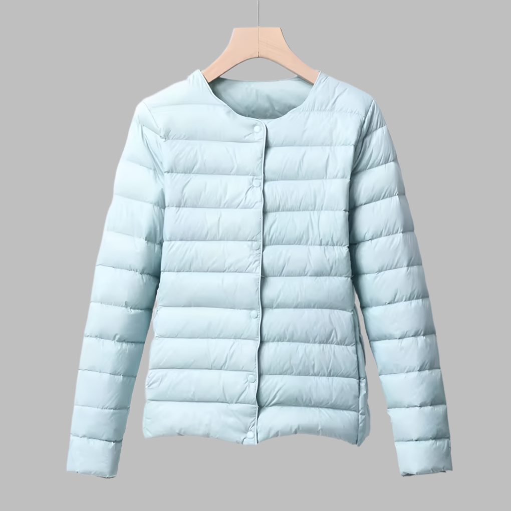 Portable puffer without collar for spring and winter