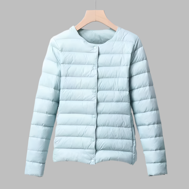 Portable puffer without collar for spring and winter