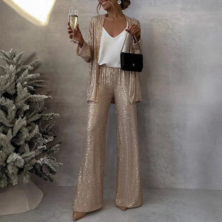 To-Delt Sequin Set med Høy Livbukse