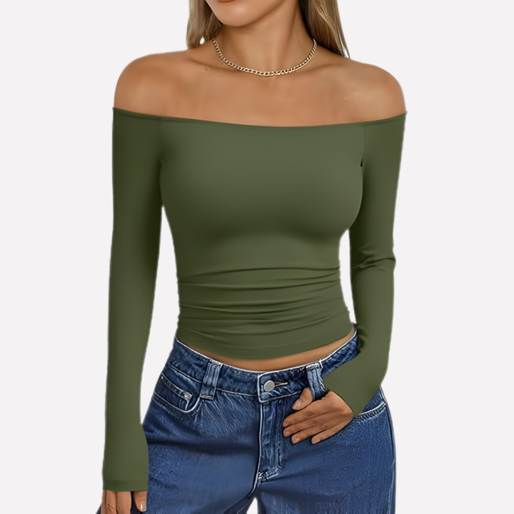 Kvinners Av-Shoulder Langermet Top
