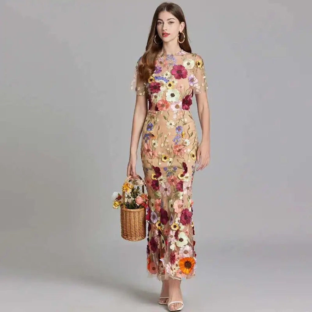 Kvinnens Sommer Broderte Blonde Bryllupskjole